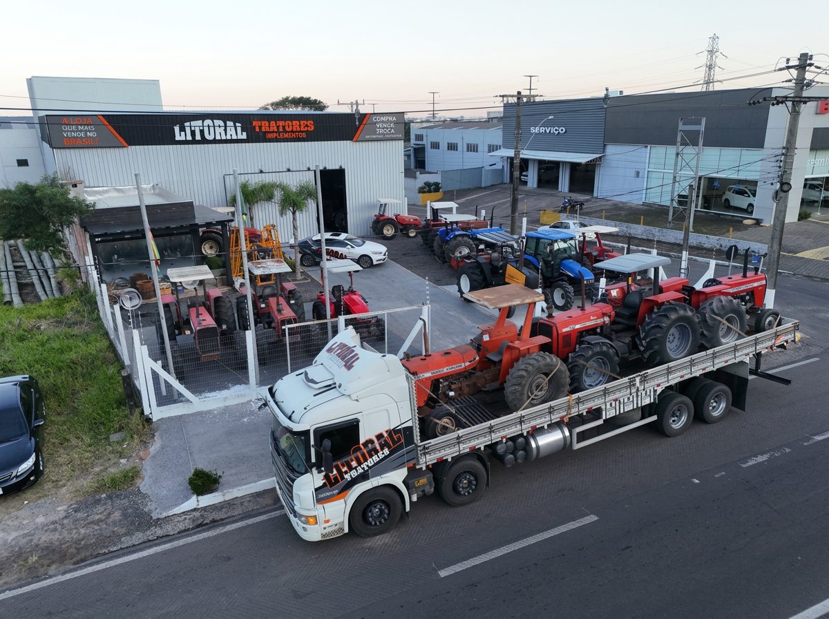 Caminhão da Litoral Tratores transportando tratores